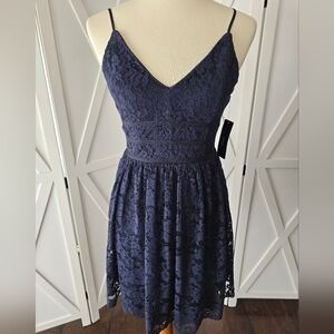 Lulus Midnight Blue Lace Mini Dress